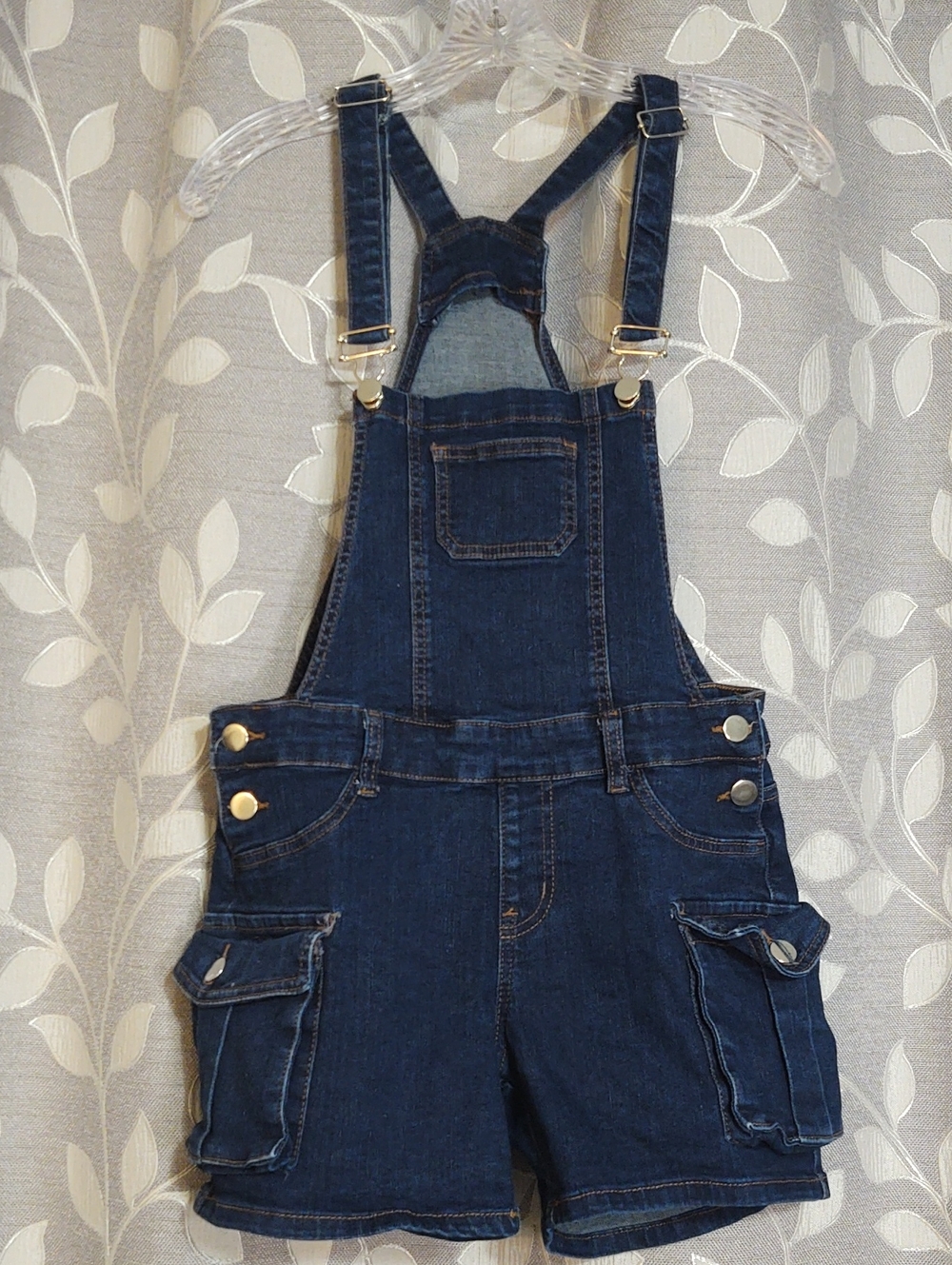 Love You Dark Blue Denim Short Overalls for Women size S